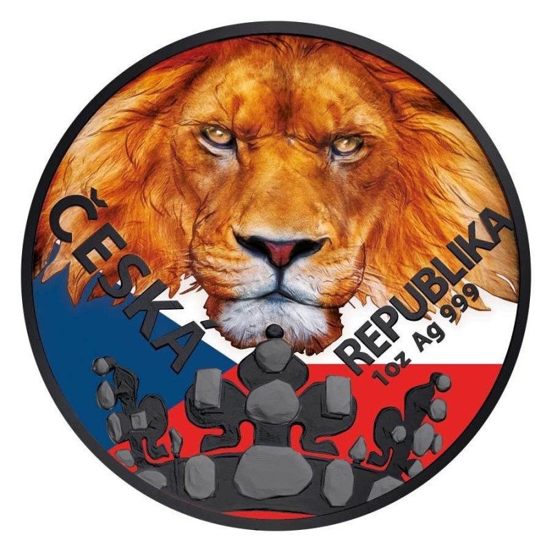 silver coin 1 oz Czech Lion 2023 BU Black Platinum CZ Flag
