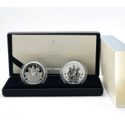 Set 2 stříbrných mincí Britannia 2023 REVERSE PROOF Charles III. 2 Pounds