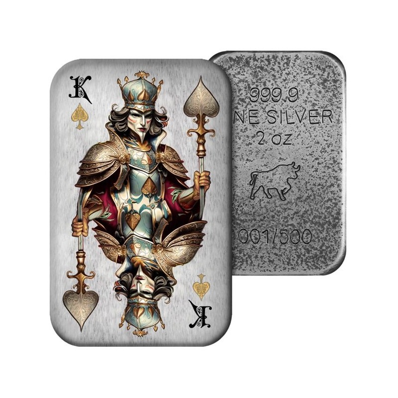 stříbrná cihlička 2 oz Poker Cards King of Spades .9999 Ag číslovaná