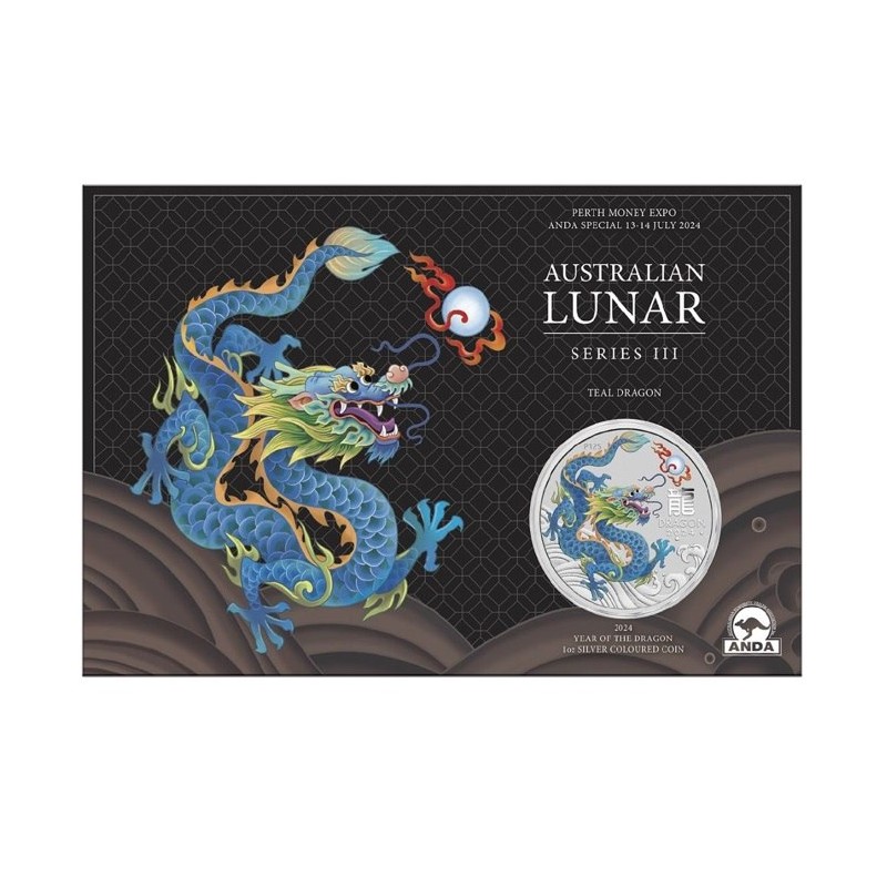 1 oz Lunar III Year of the Dragon Teal Dragon - Rok draka 2024 v blistru HM