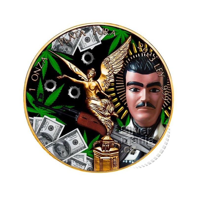 1 oz Mexico LIBERTAD Jesus Malverde 2023 kolorovaná + pozlacená