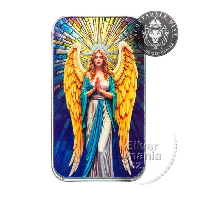 stříbrná cihlička 1 oz Betlémská andělská hvězda 2024 Proof-like kolorovaná