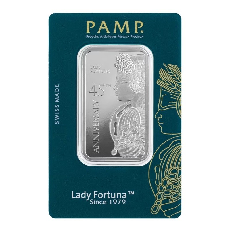 1 oz cihlička PAMP Lady Fortuna 45. výročí Švýcarsko .999Ag