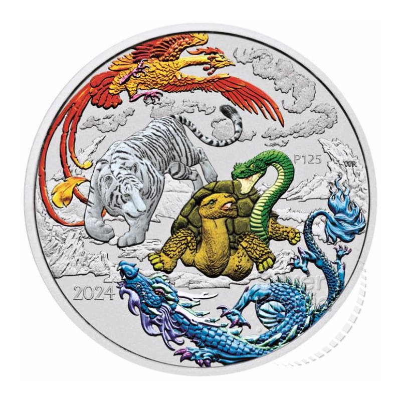 Chinese Myths and Legends - 1oz Four Guardians 2024 red kolor Ag HM