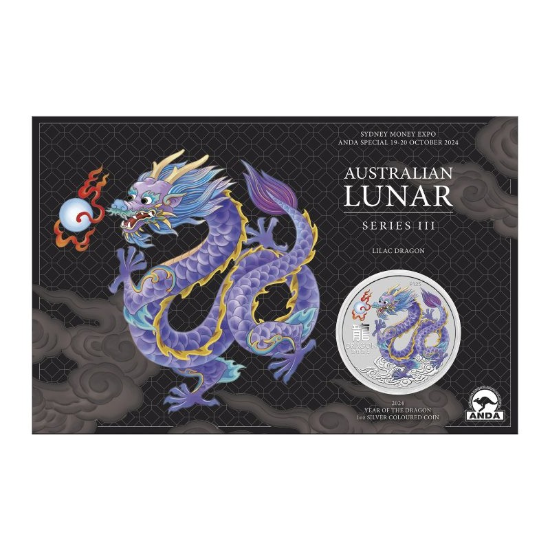 1 oz Lunar III -  Year of the Dragon LILAC Dragon 2024 in blister HM
