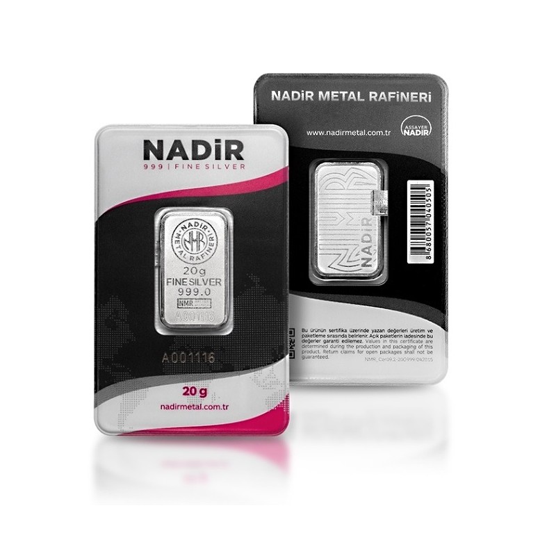 silver cast bar 20g NADiR METAL RAFiNERY in blistr .999Ag