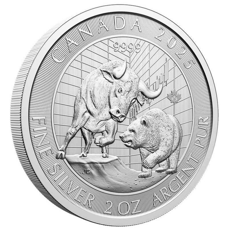 silver coin 2 oz Canada $10 Bull and Bear 2025 BU .9999Ag