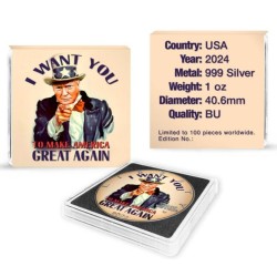 1 oz American Eagle TRUMP I WANT YOU 2024 BU kolorovaná