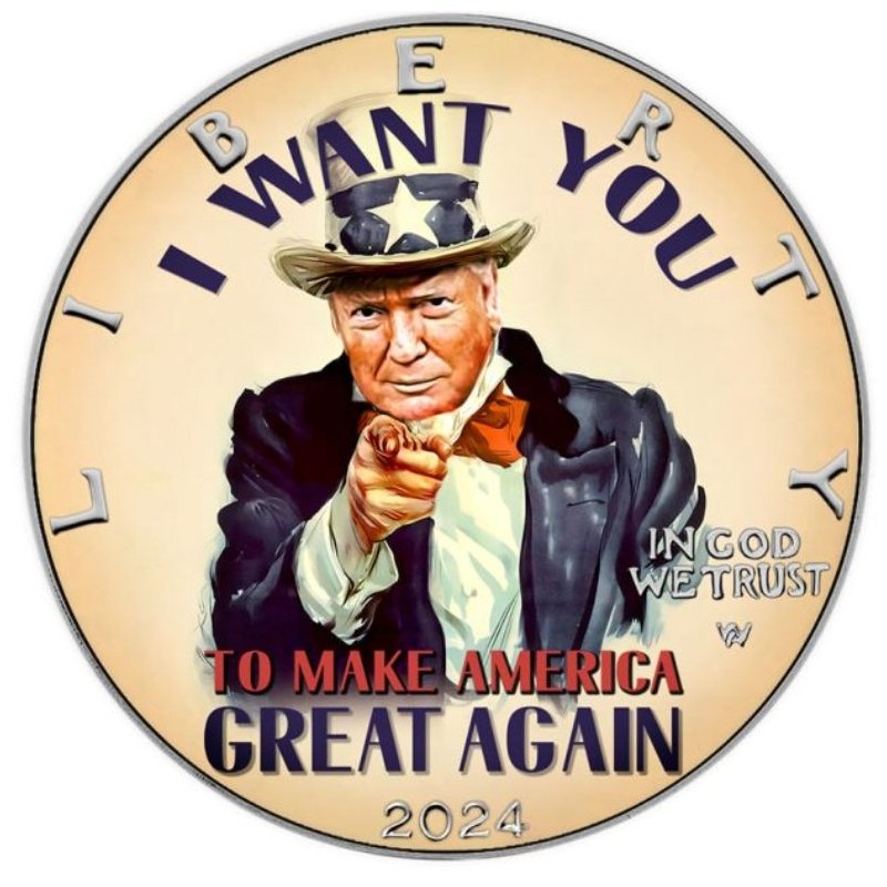 1 oz American Eagle TRUMP I WANT YOU 2024 BU kolorovaná