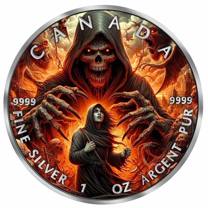 1 oz Maple leaf - GRIM REAPER ARMAGEDDON IX 2025 BL RU+ coloured rezervace