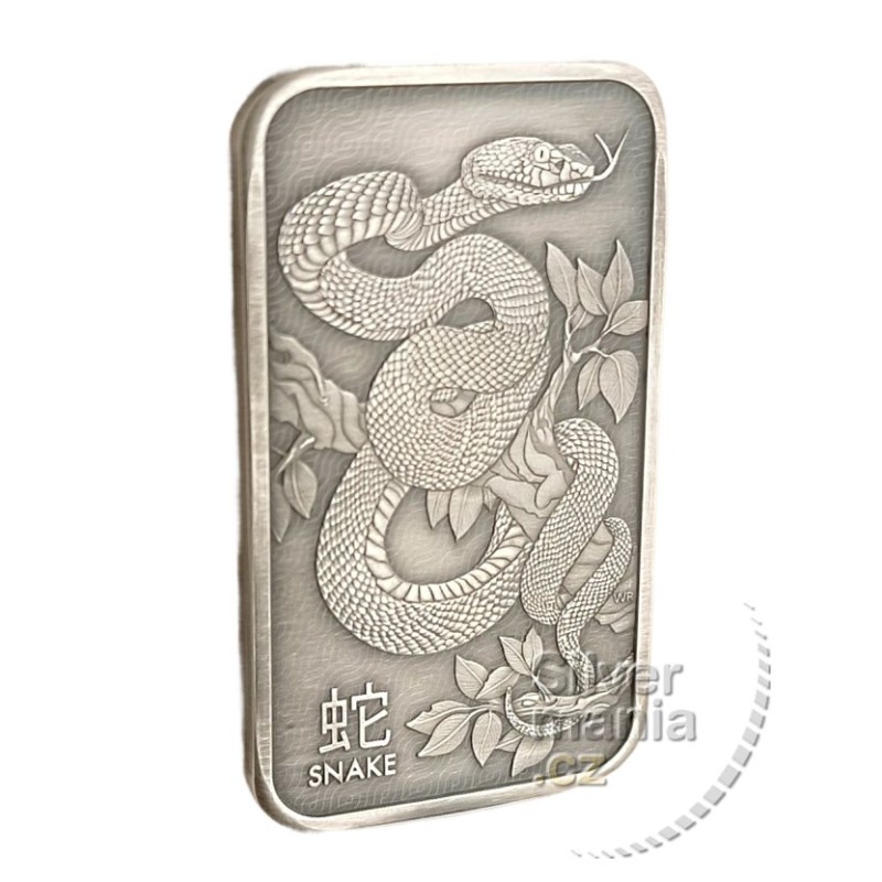 1 oz Australia Rectangular Lunar Snake 2025 Antique stříbrná cihlička