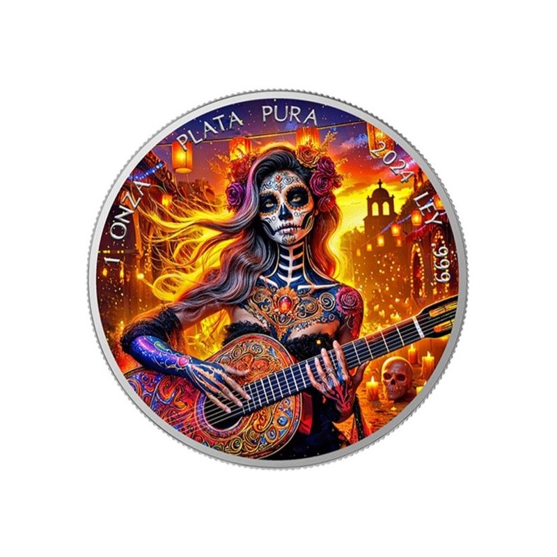 stříbrná 1 oz GUITARIST - MORNING Dia De Muertos Libertad 2024 .999Ag
