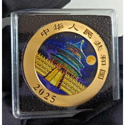 30 g stříbrná mince Čínská Panda 2025 kolorovaná zlacená