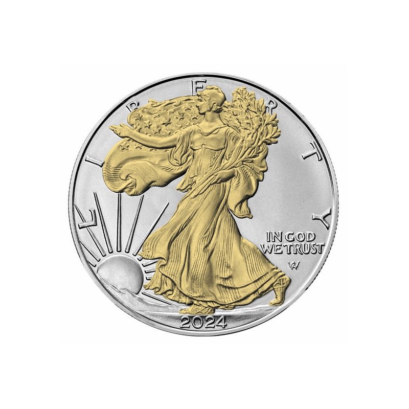 1 oz American Silver Eagle 2024 privy star BU gilded