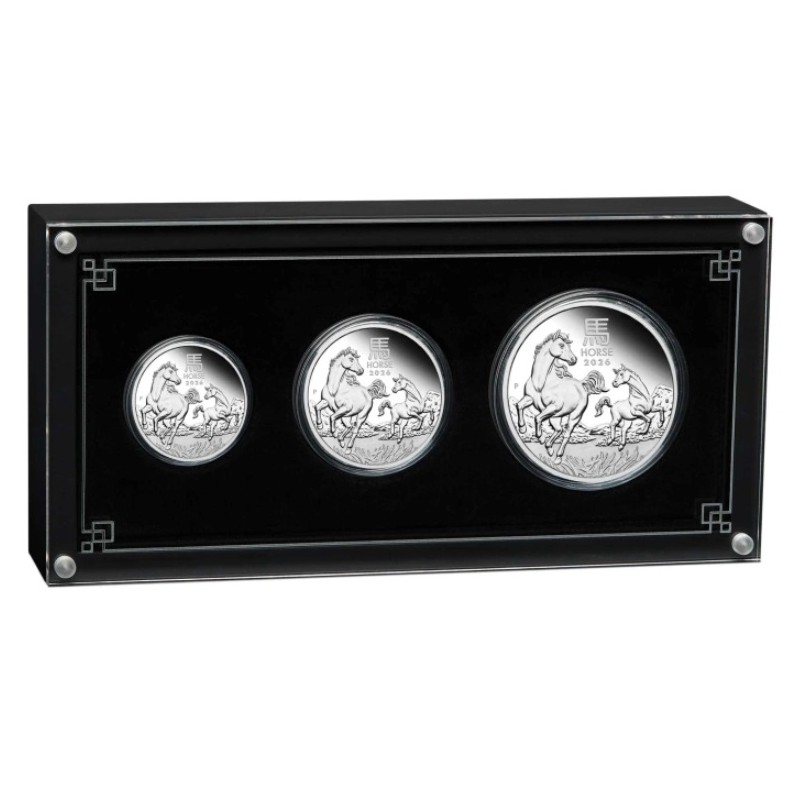 stříbrný TRIO set Lunar III Year of the Horse 2026 PROOF $3,50 Austrálie
