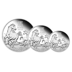 stříbrný TRIO set Lunar III Year of the Horse 2026 PROOF $3,50 Austrálie