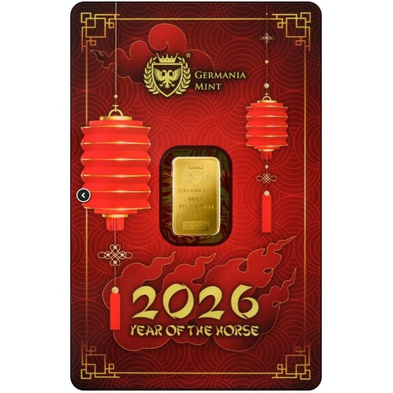 gold bar 1g Chinese Year of the Horse .9999Au Germania