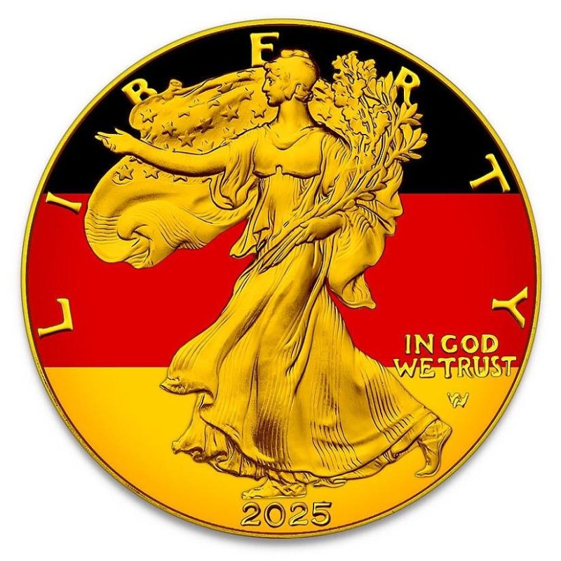 1 oz American Eagle 2025 zlacený s DE vlajkou