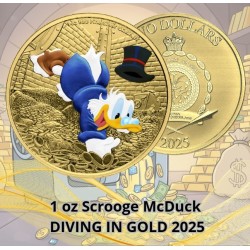 stříbrná 1 oz Scrooge McDuck Diving in Gold 2025 HM