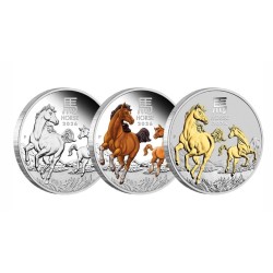 silver TRIO set Lunar III Year of the Horse 2026 color, PROOF Perth Mint