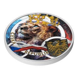 stříbrná 1 oz Český lev 2025 PROOF kolorovaná Niue $2 HM