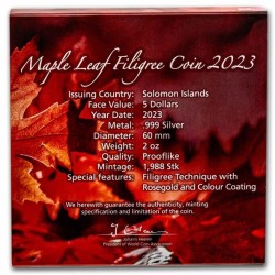 2 oz FILIGREE MAPLE LEAF 2023 SOLOMON ISLAND