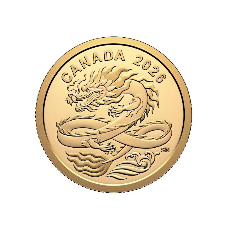 gold coin 1/20 oz LUCKY DRAGON $8 Canada 2026 .9999Au