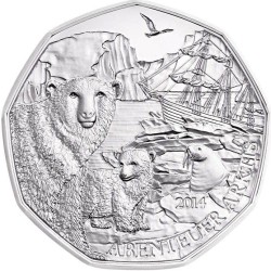 stříbrná mince 5 EURO Polar Advanture 2014 Rakousko v kartě