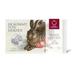 stříbrná mince 5 EURO Albrecht Dürer - mladý zajíc 2016 Rakousko v kartě