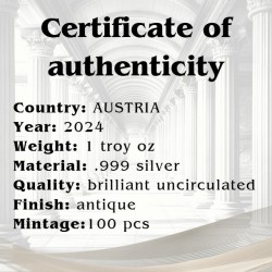 1 oz Ancient Treasure Wiener Philharmoniker 2024 .999Ag+CoA