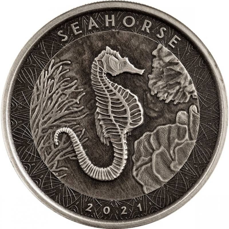 1 oz Seahorse 2021 Samoa Antique Ag ST Scottsdale