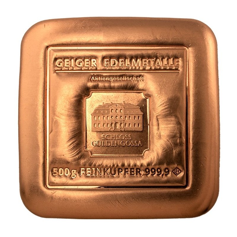 měděný slitek 500g Geiger .9999 Cu