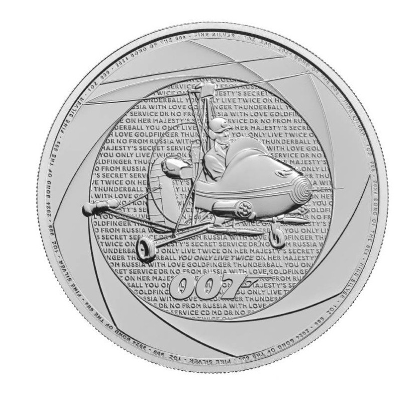 1 oz Šest dekád Agenta 007: Bond Films 60s 2024 Ag 2 Pounds UK
