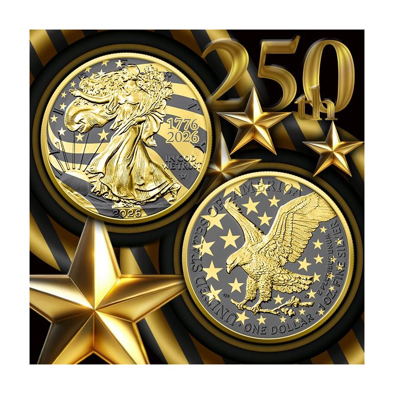 stříbrná 1 oz American Eagle 2026 Golden Ring 250. výročí deklarace