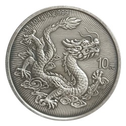 stříbrná 1 oz China Dragon 10CNY 2025 BU antique HM
