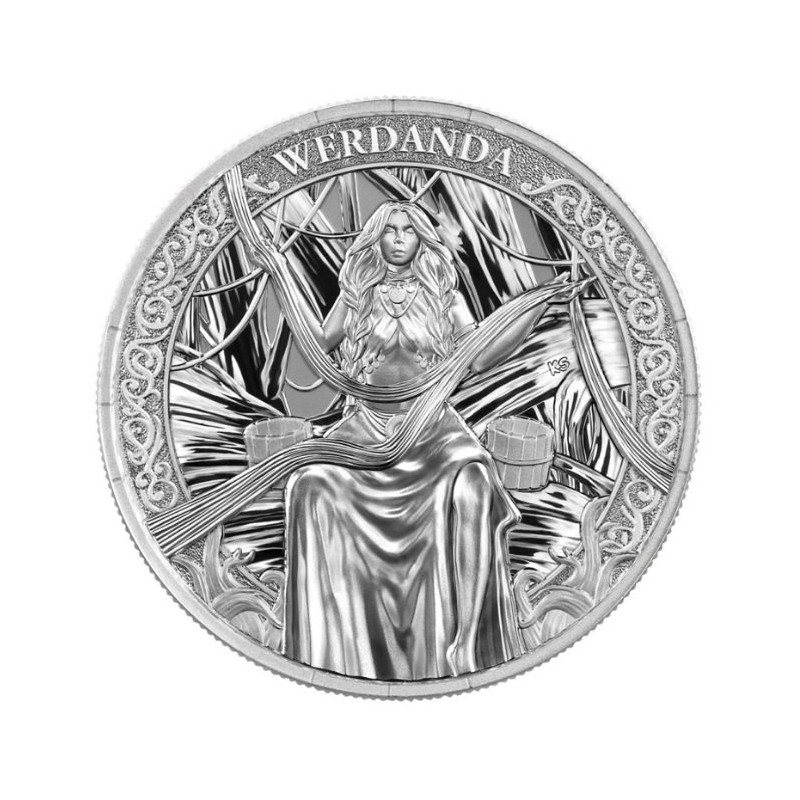 stříbrná mince 1 oz Sudičky Norns WERDANDA 2026 BU + CoA
