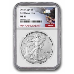 1 oz American Eagle 2026 NGC MS70 FDI 40th Anniversary $1