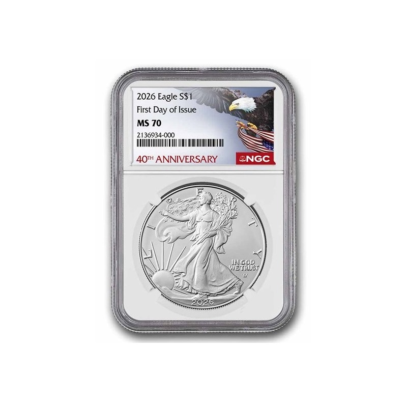 1 oz American Eagle 2026 NGC MS70 FDI 40th Anniversary $1