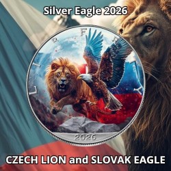 1 oz Český lev a slovenský orel US Eagle 2026 kolor, v etui