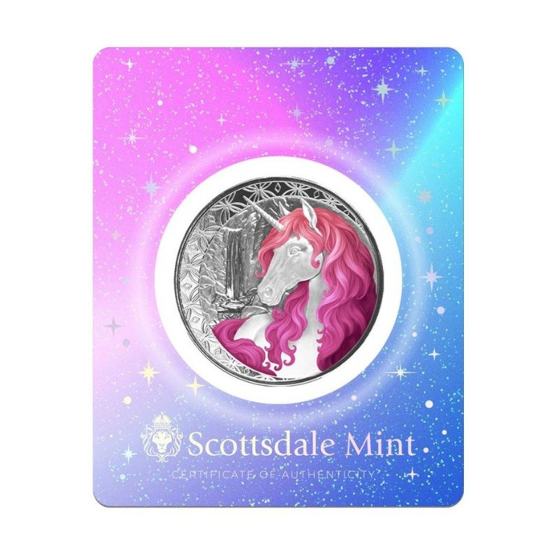 1 oz Unicorn "ROSSELLE" jednorožec $1 Fiji 2025 kolorovaná