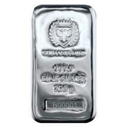 Silver cast bar 250g Germania Mint .9999 Ag