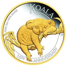 3 oz 15. výročí Koala 2022 PROOF zlacená