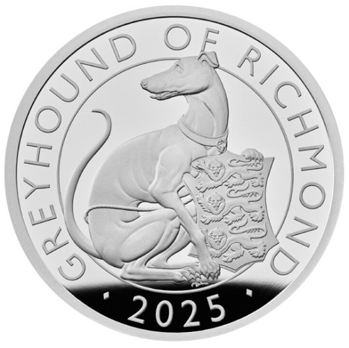 stříbrná mince 1 oz Greyhound of Richmond Tudor Beast 2025 PROOF