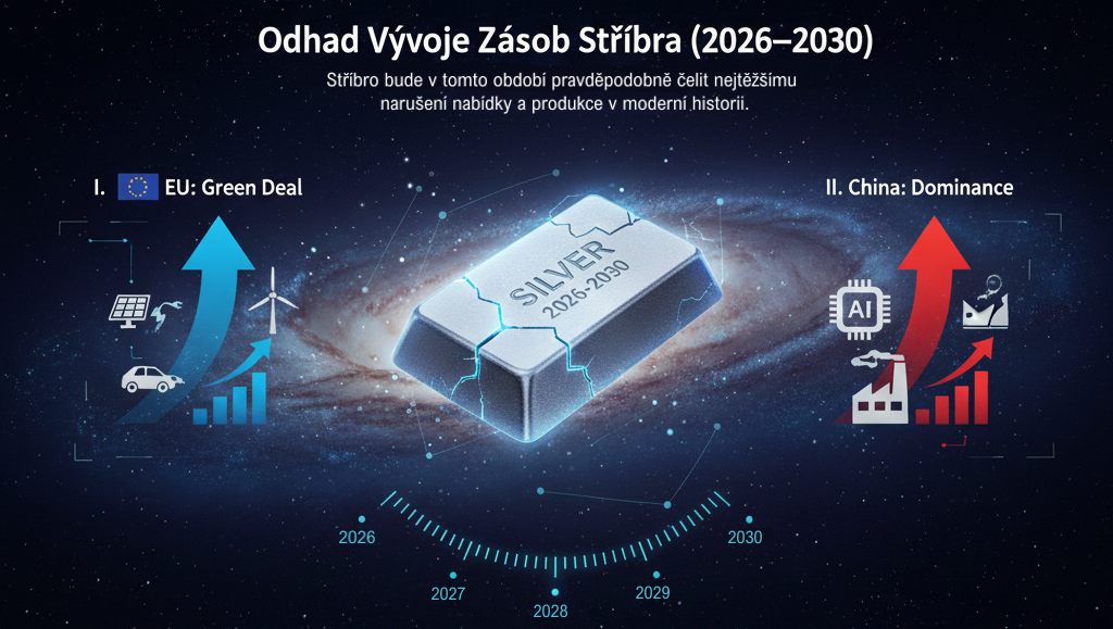 Odhad vývoje zásob stříbra v letech 2026-2030